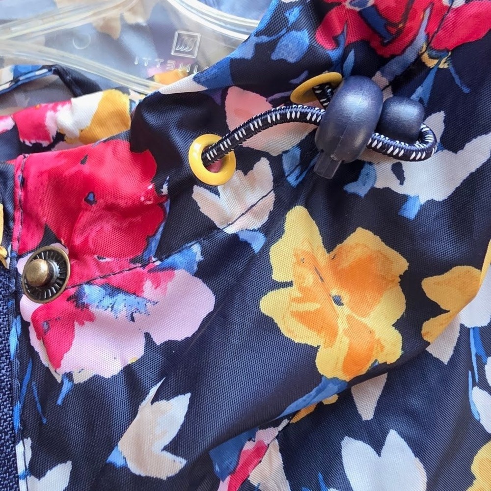 Jones Rain Jacket Women 6 Blue Floral Oversized Packable Waterproof Hooded - Picture 5 of 8